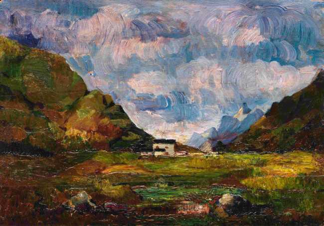 03 c fornara e g m rastellini paesaggio 1895 ca olio su tavola 23 x 33 cm coll poscio