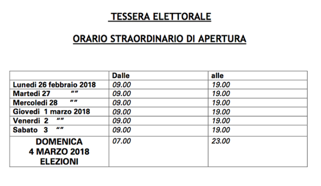 orario apertura tessere elezioni
