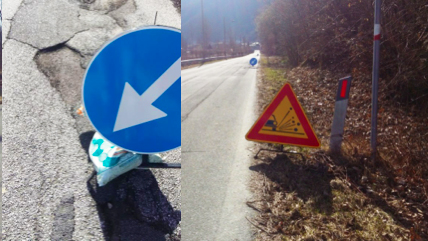 cartelli buche strada asfalto